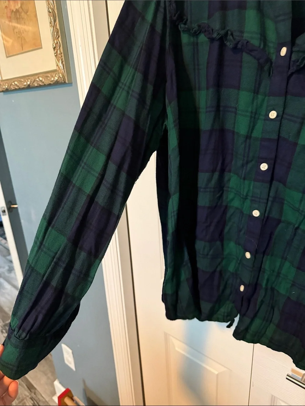 Old Navy Green & Navy Plaid Ruffle-Trim Button-Front Kids Top